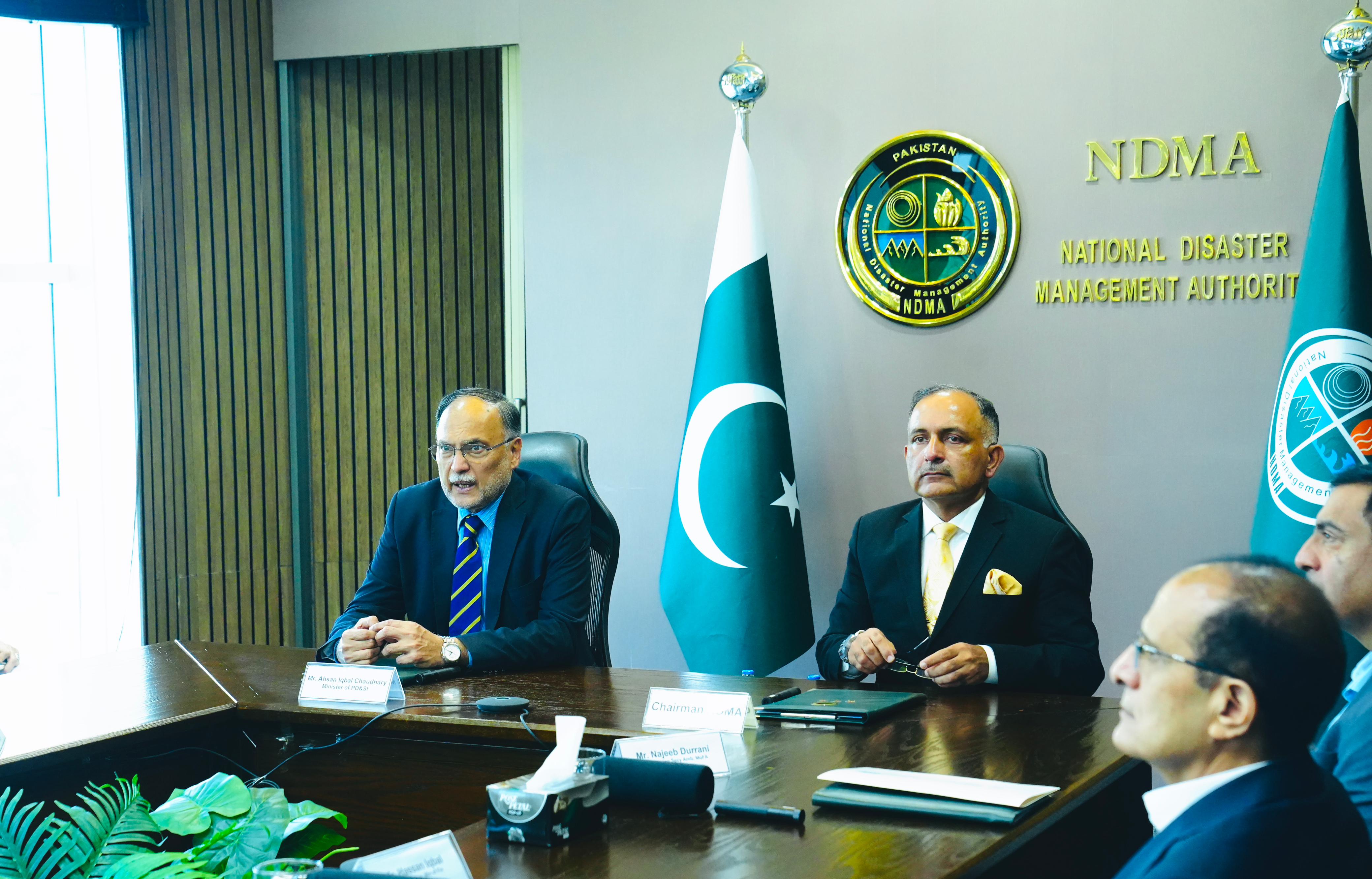 Minister Ahsan Iqbal Chairs Coordination Meeting at NDMA for Humanitarian Relief Assistance to Gaza and Lebanon